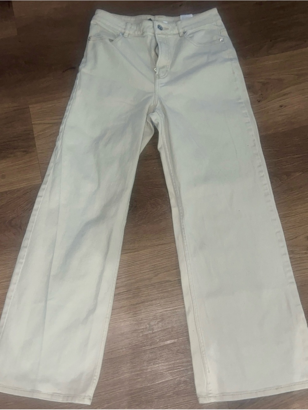 H&M Cream Wide-Leg Flare Jeans